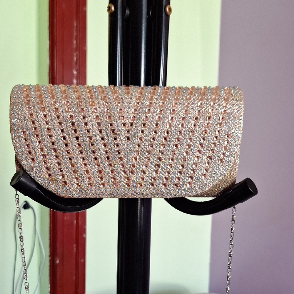 Gold Textured Clutch with Chain Detail